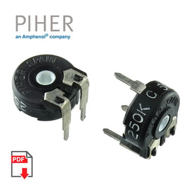 G23603 - (Pkg 10) Piher PT10 Series 250K Horizontal Mount 10mm Trimmer Resistor