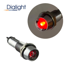 G28015 ~ Dialight 607-3132-330F 12VDC Chrome Panel Mount Red LED Indicator