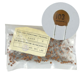 G28595 ~ (Factory Bag of 1,000) High Quality 0.01uf 50V Small Disc Ceramic Capacitors