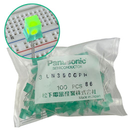 SOLD OUT! - G28683 ~ (Pkg 100) Panasonic LN350GPH 5mm Square Bright Green LED 2.8V 30mA