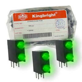 G29061 ~ (Bag of 500) Kingbright L934MD/2LGD 2 Green LED Right Angle Circuit Board Indicator