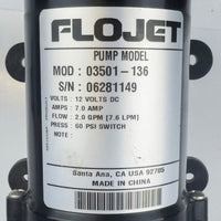 G29112 ` Flojet 03501-136 Diaphragm Pump – 12V DC, 2.0 GPM, 60 PSI Switch, 7.0A
