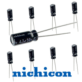 G29305 ~ (Pkg 10) Nichicon 4.7µF 50V 105°C Radial Electrolytic Capacitor