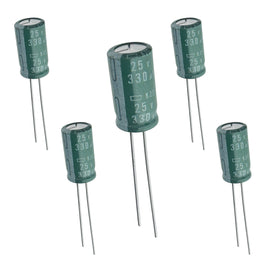 G29362 ~ (Pkg 6) Compact 330µF 25V 105°C Radial Electrolytic Capacitor