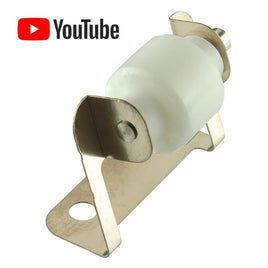 G23776 - Small White Plastic Roller/Wheel Mounted in Steel Frame Bracket