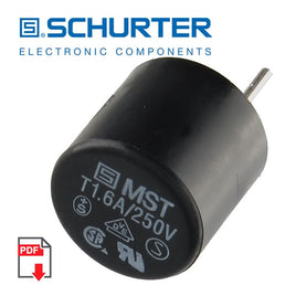 G23796 - (Pkg 5) 1.6A 250VAC, 63VDC Slow Blow Subminiature Fuse Schurter MST 250 0334.6617