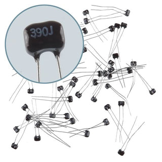 G25692E + (Pkg 100) Cornell Dubilier (CDE) 390pf 5% 50V Radial Dipped Silver Mica Capacitor